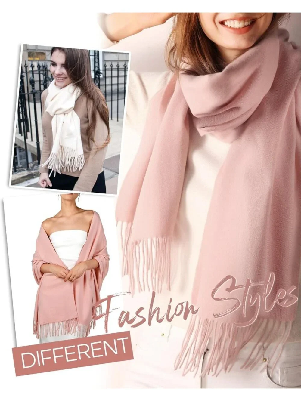 Women's Baby Pink Evening Dresses Blanket Imported Pashmina Shawl Scarves